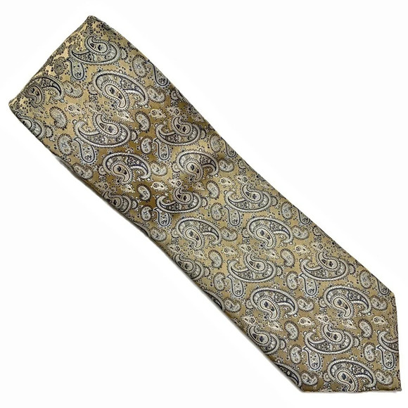 BURMA BIBAS Gold Paisley Woven Silk Tie - Picture 2 of 11